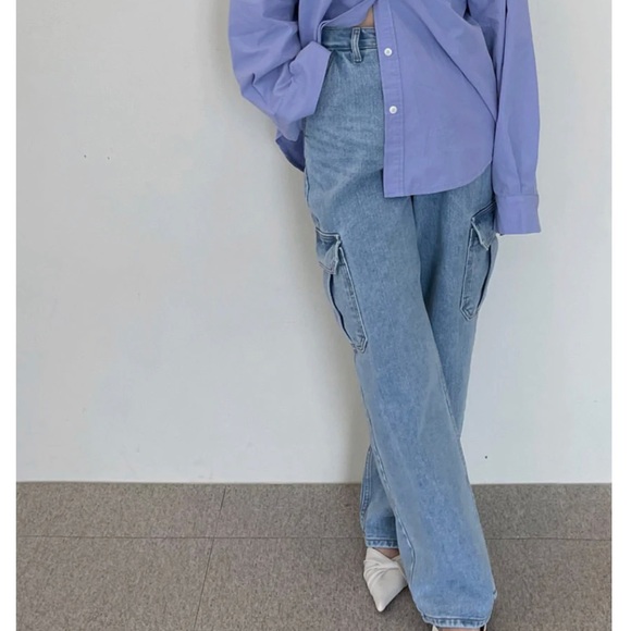 Frankie Shop's 'Kai' wide-leg, very in-style cargo jeans high waisted size XS - Picture 2 of 12